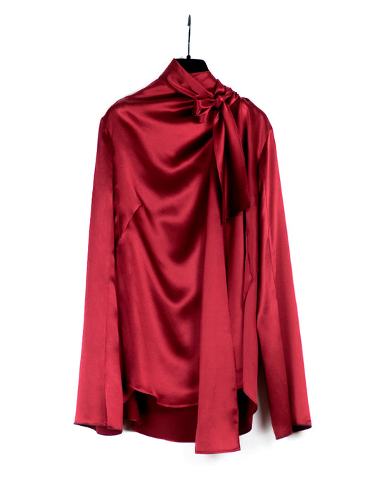 Satin blouse bordeaux lavallière 